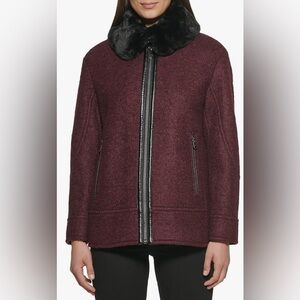 Kenneth Cole Women's Deep Purple Teddy Jacket with Black Faux Fur Collar